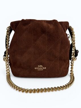 Coach Mini Drawstring Bucket Bag Faye Suede Leather Brown Size One Size